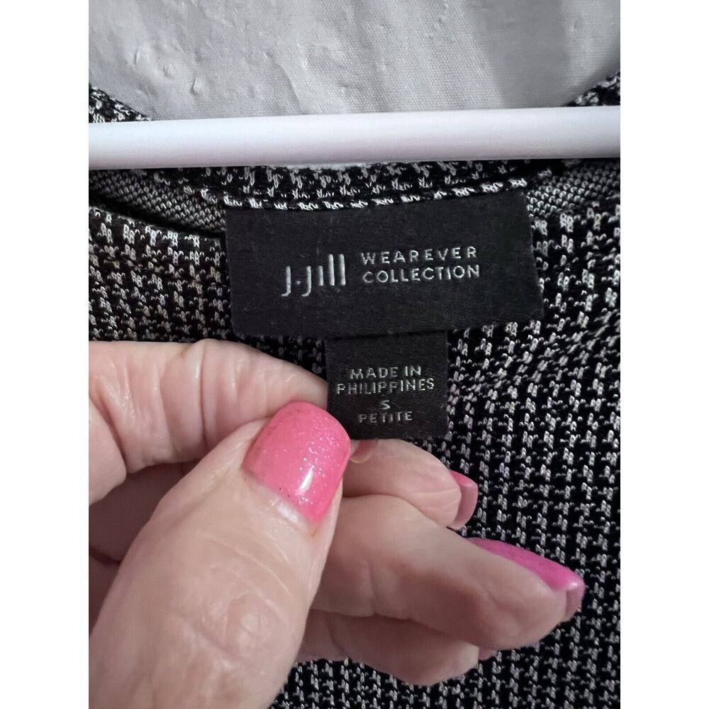 J Jill Wearever Black White Herringbone Shift Dress Flare Sleeve Sz S Office - Picture 3 of 6